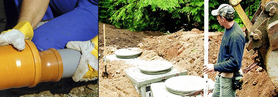 A Construction Crew is installing a septic tank system